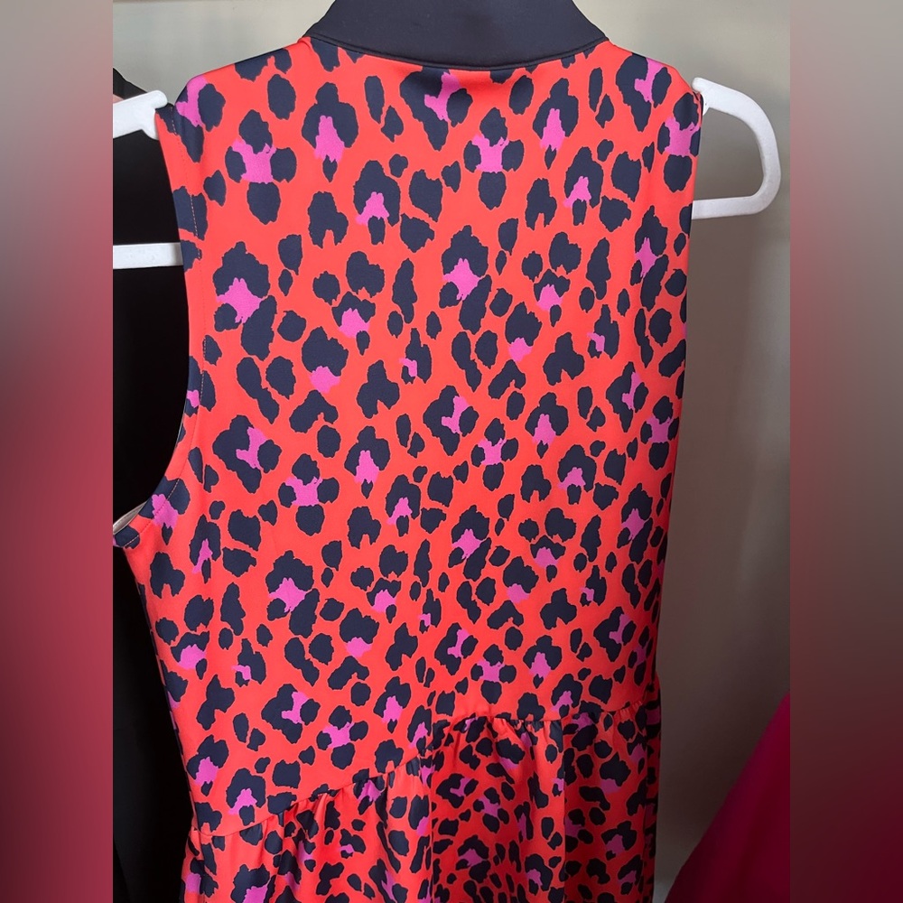 Sleeveless Coral & Pink Leopard Print Dress with Navy Trim SSYS - Picture 5 of 5